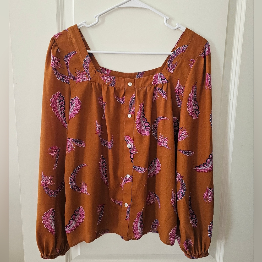 Loft Paisley Print Mixed Media Blouse